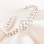Load image into Gallery viewer, SO SEOUL Quinn Pearl in White Double Row Austrian Crystal Circle Spiral Adjustable Open-End Bangle