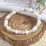 Load image into Gallery viewer, SO SEOUL Lucent Nature Freshwater White Pearl with Round White Austrian Crystal Elastic Bracelet