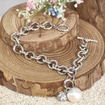 Load image into Gallery viewer, SO SEOUL Sequoia Elegance - Chunky Chain Bracelet with Pearl &amp; Cubic Zirconia Cube Charm