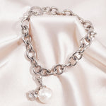 Load image into Gallery viewer, SO SEOUL Sequoia Elegance - Chunky Chain Bracelet with Pearl &amp; Cubic Zirconia Cube Charm