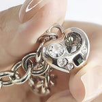 Load image into Gallery viewer, SO SEOUL Amora Love Heart Charm Bracelet with Mixed Colour Austrian Crystal on Interlocking T-Bar Link Design
