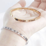 Load image into Gallery viewer, SO SEOUL Roman Numeral Encrusted Diamond Simulant Cubic Zirconia Silver/Rose Gold Side Hinged Bangle
