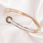Load image into Gallery viewer, SO SEOUL Olivia Orbit Round Circle Double Row Insets Austrian Crystal Rose Gold Side Hinged Bangle