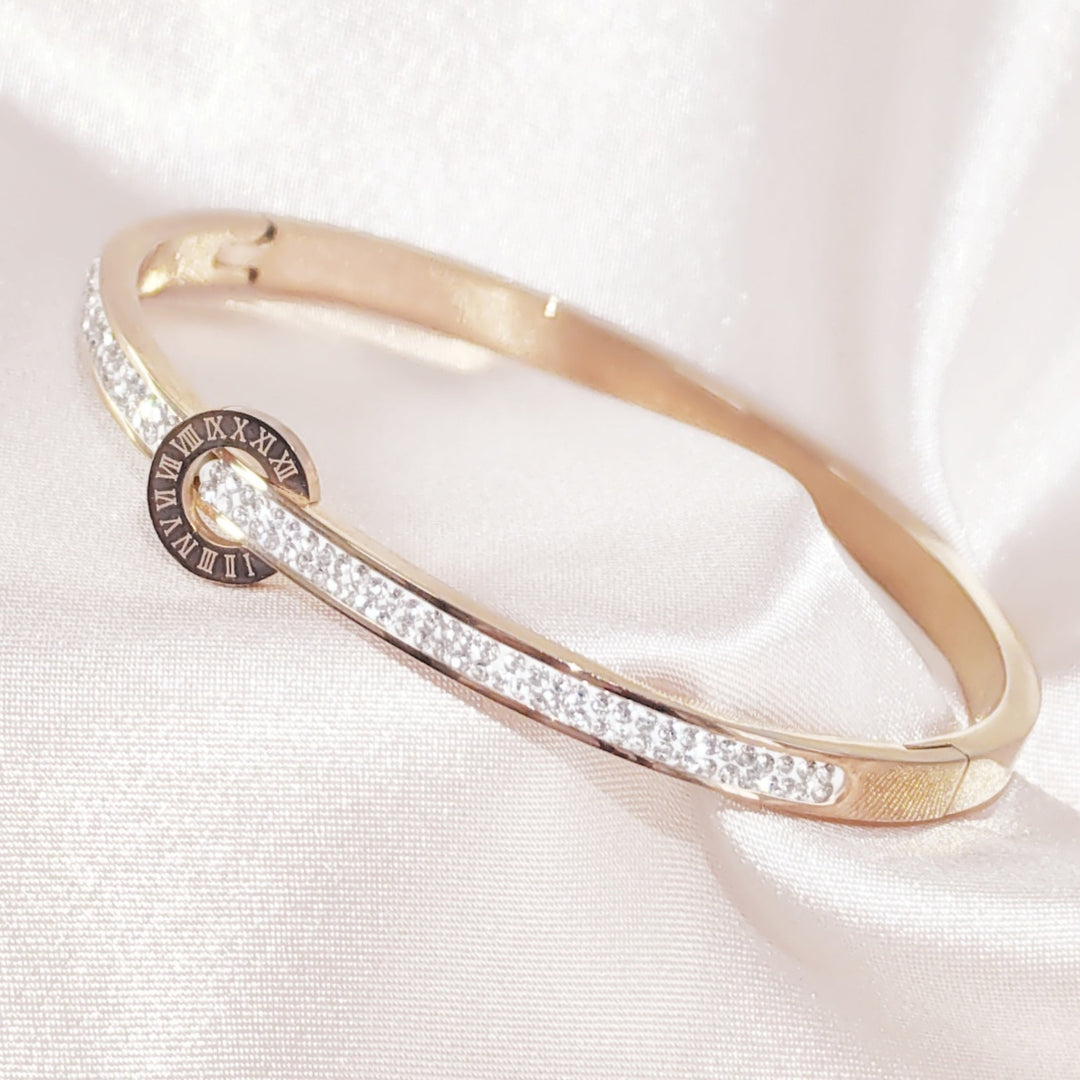 SO SEOUL Olivia Orbit Round Circle Double Row Insets Austrian Crystal Rose Gold Side Hinged Bangle