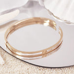 Load image into Gallery viewer, SO SEOUL Claire Mother of Pearl Half Encrusted Emerald Austrian Crystal Rose Gold Side Hinged Bangle
