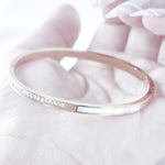 Load image into Gallery viewer, SO SEOUL Claire Mother of Pearl Half Encrusted Emerald Austrian Crystal Rose Gold Side Hinged Bangle
