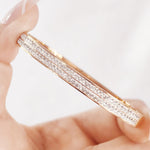 Load image into Gallery viewer, SO SEOUL Chentel Classic Double Row Insets White Austrian Crystal Rose Gold Side Hinged Bangle
