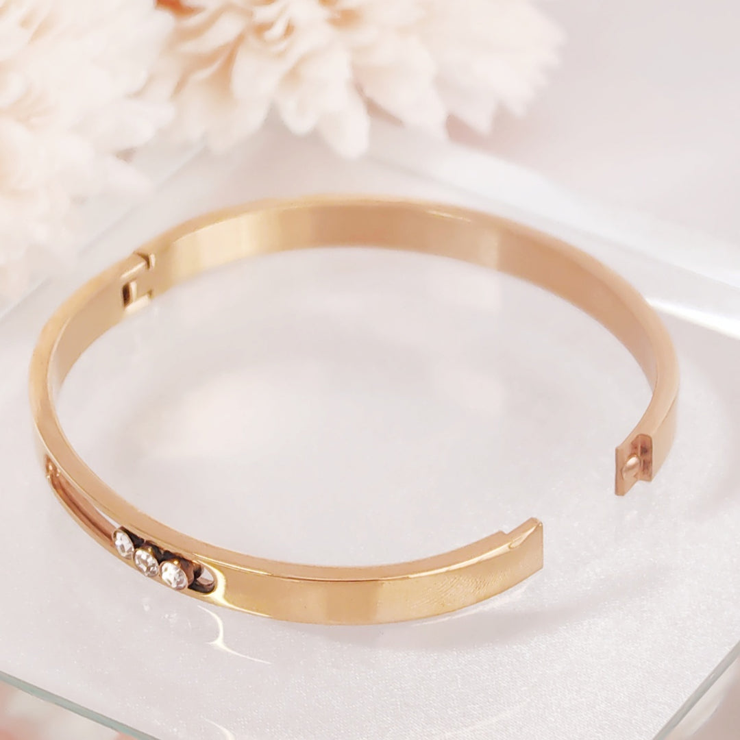 SO SEOUL Aurelia Triple Rolling Diamond Simulant Cubic Zirconia Rose Gold Side Hinged Bangle