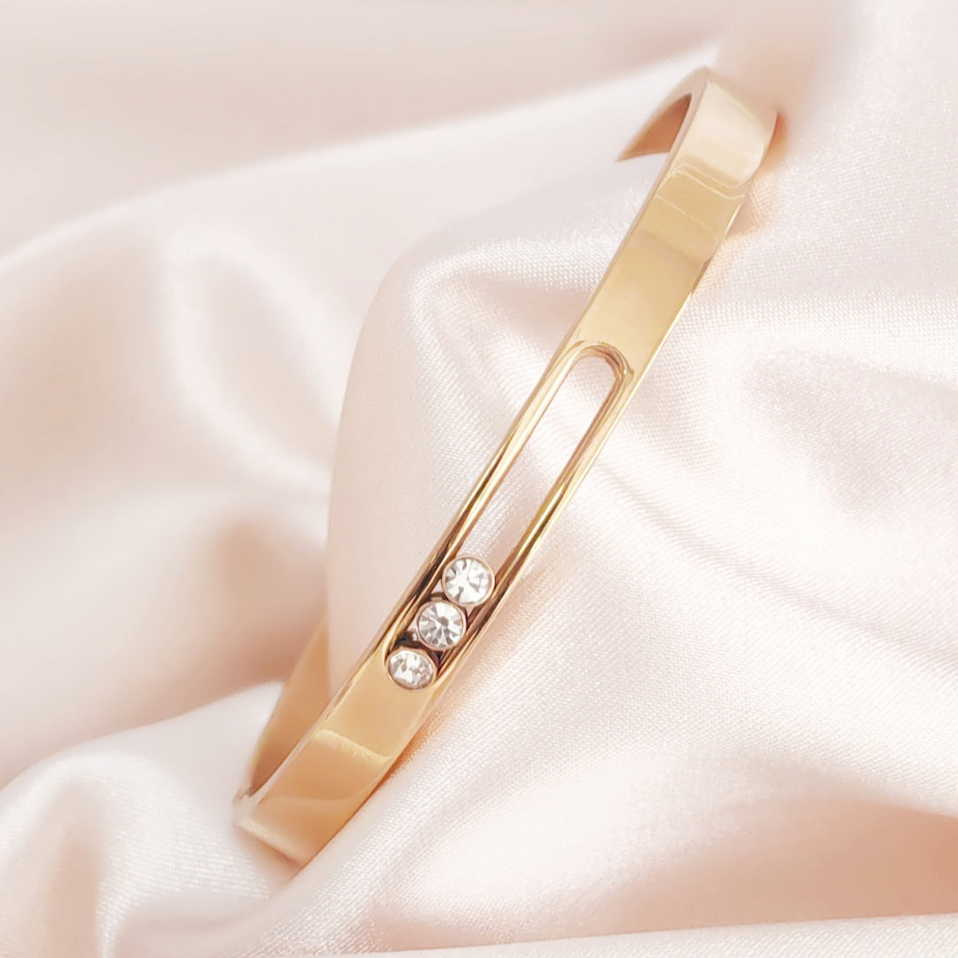 SO SEOUL Aurelia Triple Rolling Diamond Simulant Cubic Zirconia Rose Gold Side Hinged Bangle