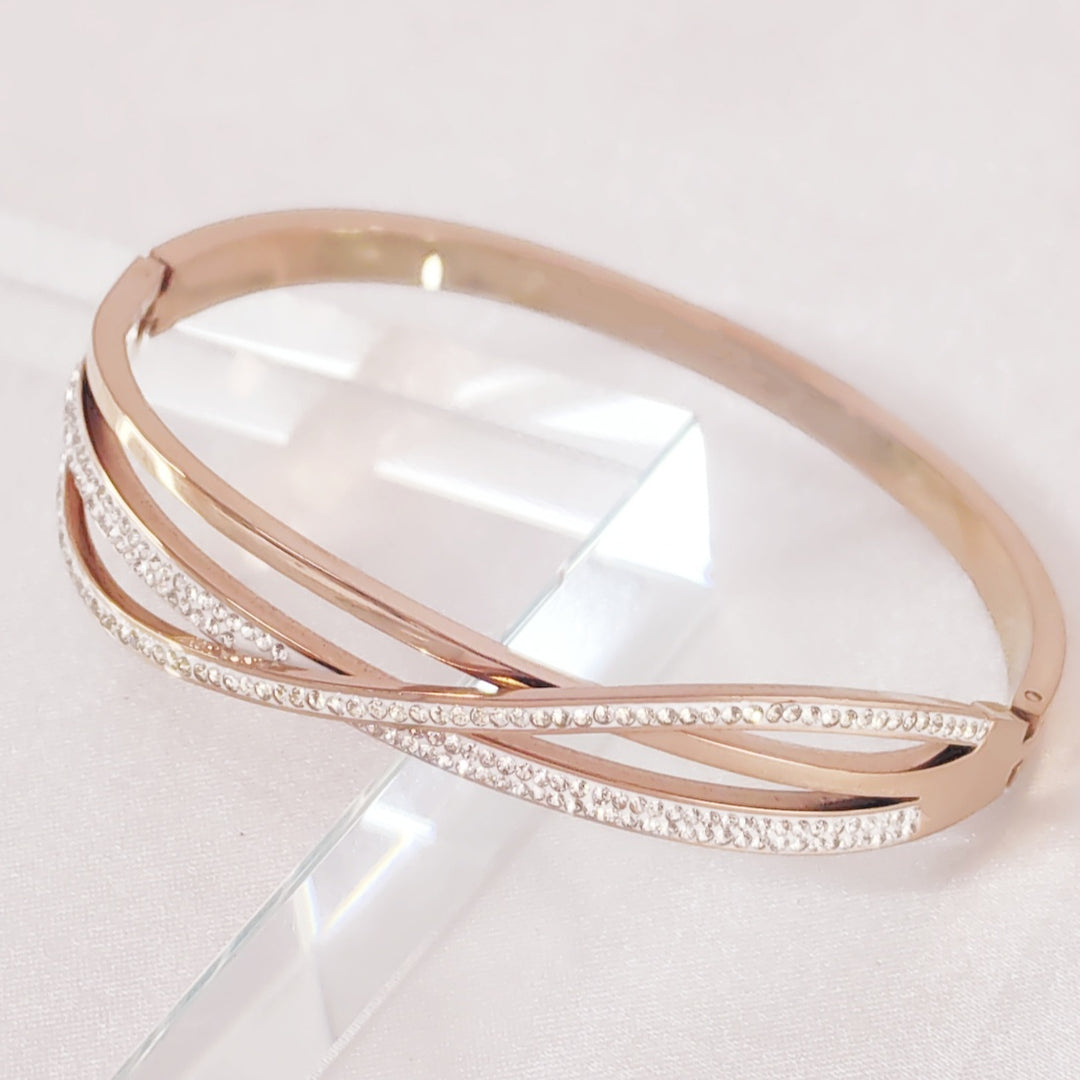 SO SEOUL Harper Twist Intertwined Insets White Austrian Crystal Rose Gold Side Hinged Bangle