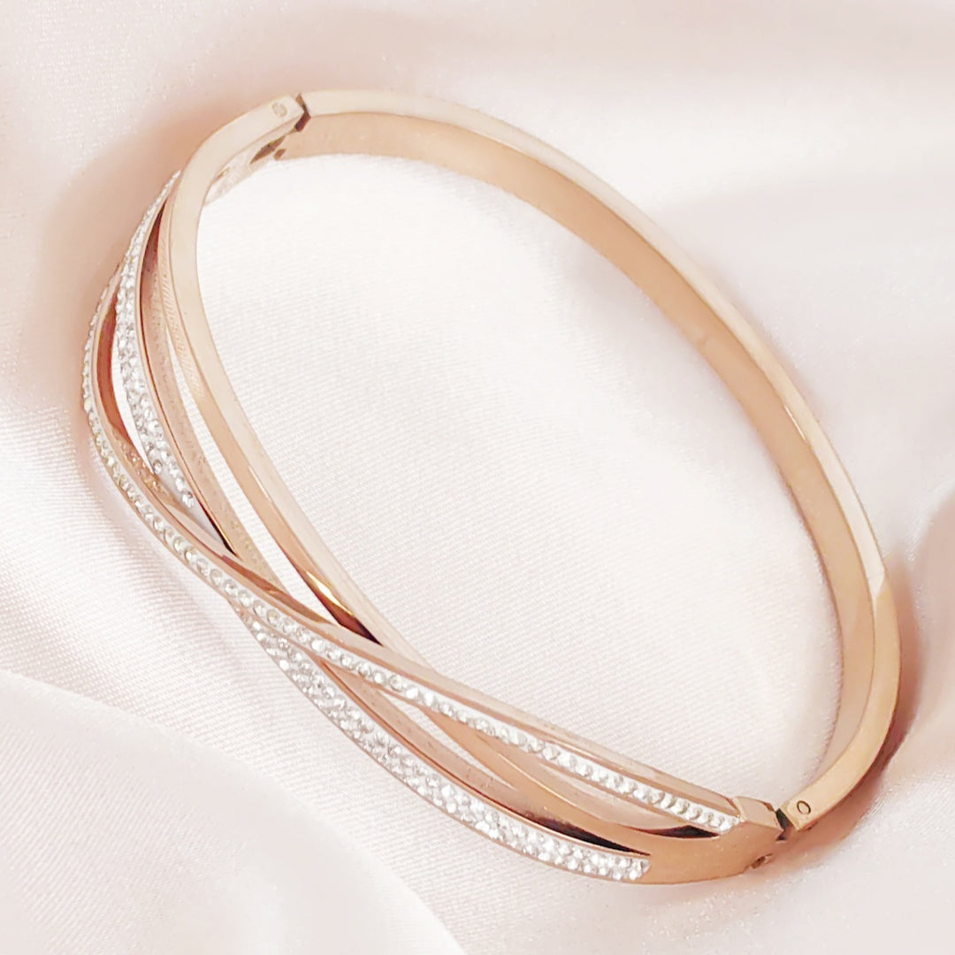 SO SEOUL Harper Twist Intertwined Insets White Austrian Crystal Rose Gold Side Hinged Bangle