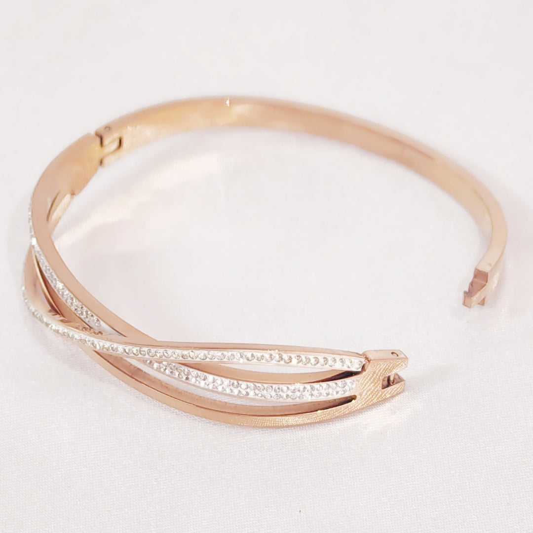 SO SEOUL Harper Twist Intertwined Insets White Austrian Crystal Rose Gold Side Hinged Bangle