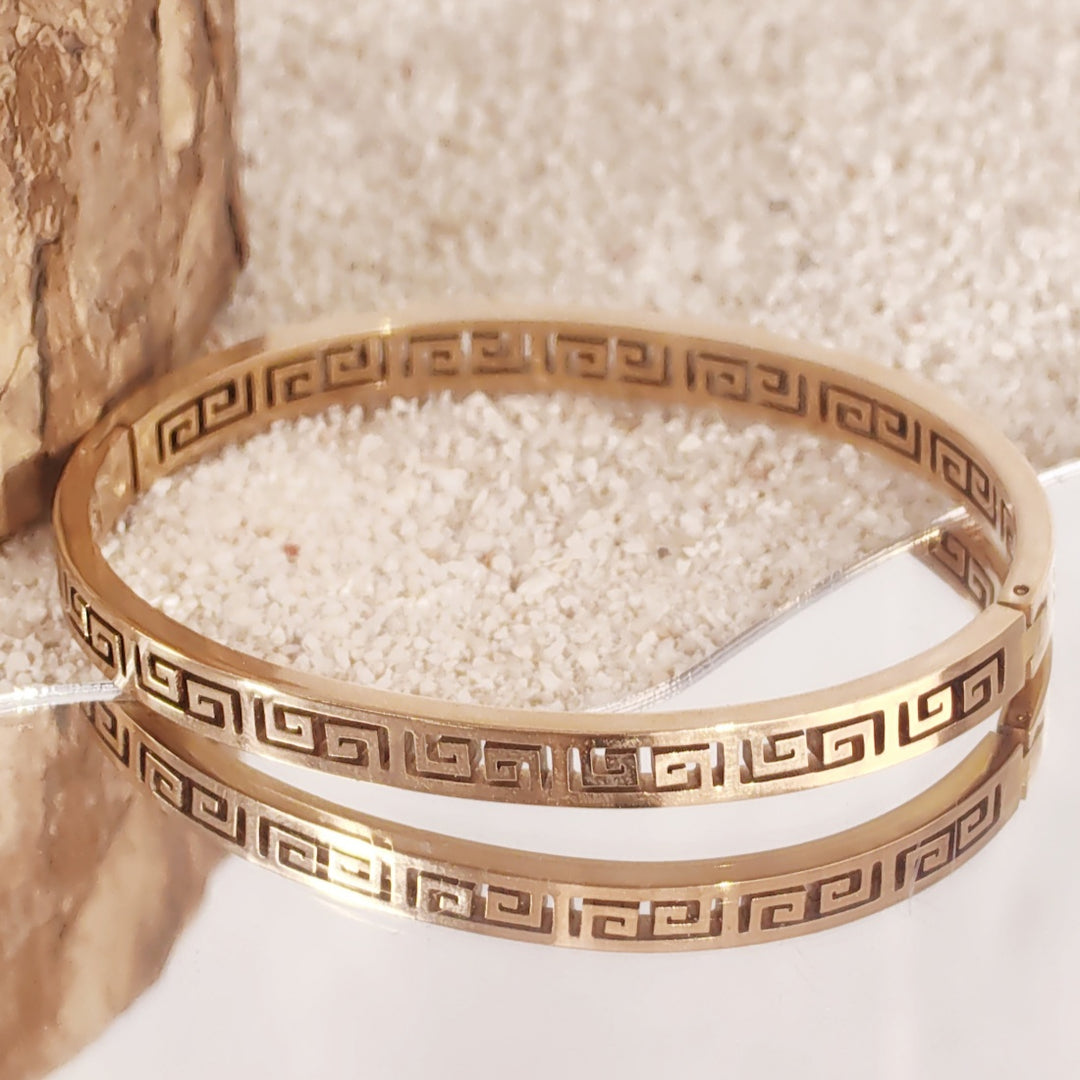 Greek Bangles SO SEOUL Greek Meander Key Gorgeous Maze Rose Gold Side Hinged Bangle ...