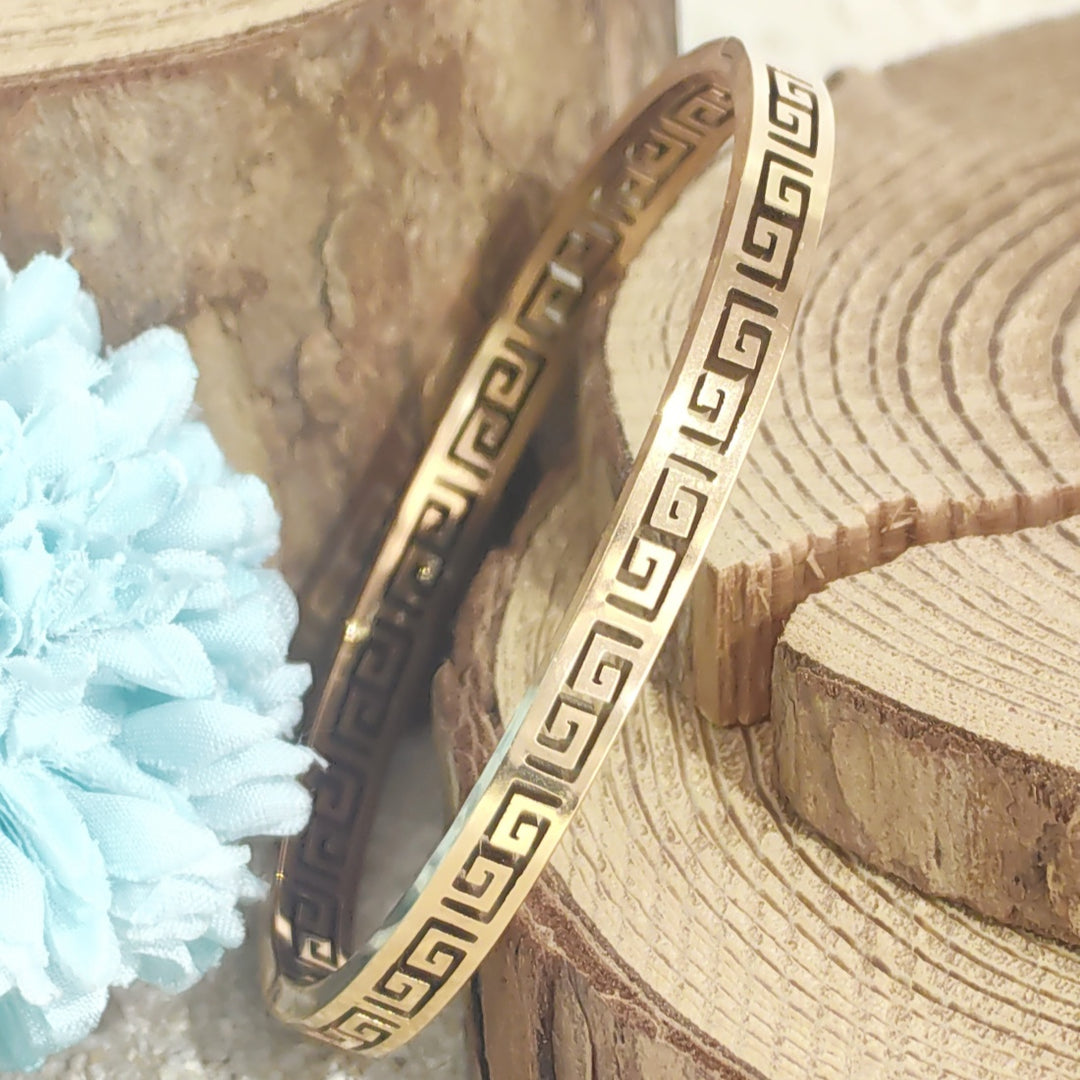 SO SEOUL Greek Meander Key Gorgeous Maze Rose Gold Side Hinged Bangle