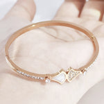 Load image into Gallery viewer, SO SEOUL Harper Wavy Fan Insets Mother of Pearl Austrian Crystal Rose Gold Bangle
