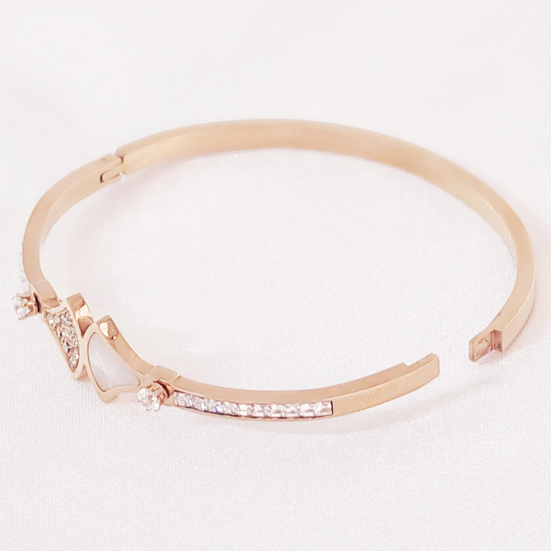 SO SEOUL Harper Wavy Fan Insets Mother of Pearl Austrian Crystal Rose Gold Bangle