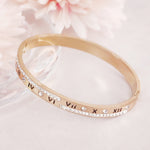 Load image into Gallery viewer, SO SEOUL Valeria Roman Numeral Zig Zag Austrian Crystal Rose Gold Side Hinged Bangle
