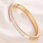 Load image into Gallery viewer, SO SEOUL Chentel Classic Double Row Insets White Austrian Crystal Rose Gold Side Hinged Bangle
