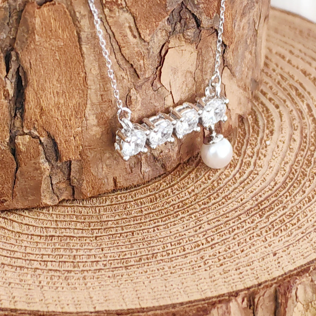 SO SEOUL Everleigh Solitaire Dangle White Pearl Diamond Simulant Cubic Zirconia Fixed Chain Necklace