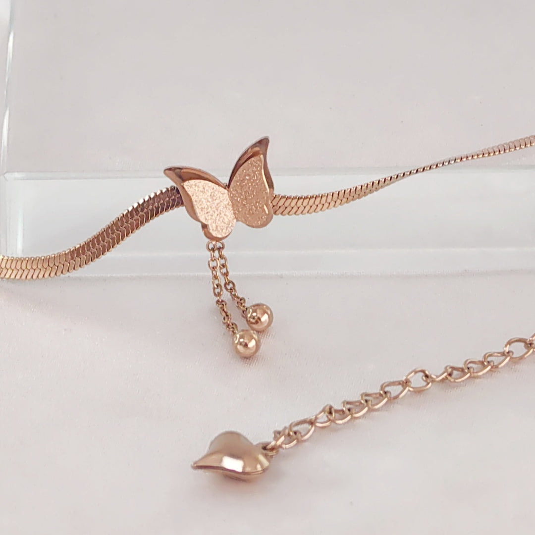 SO SEOUL Caria Butterfly Double Tassel Chain with Dangling Beads Ball Rose Gold Fixed Chain Necklace