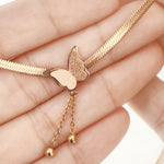 Load image into Gallery viewer, SO SEOUL Caria Butterfly Double Tassel Chain with Dangling Beads Ball Rose Gold Fixed Chain Necklace
