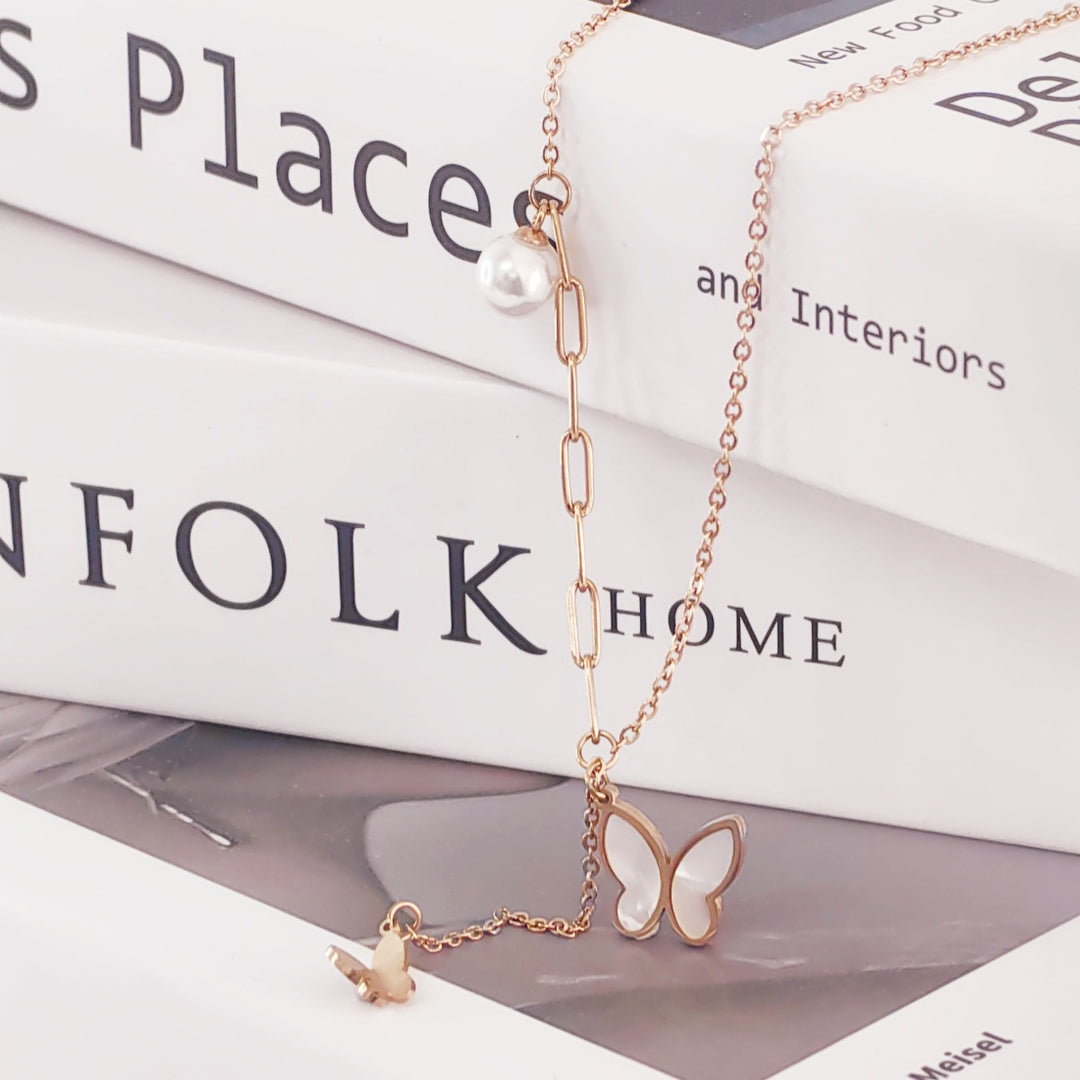 SO SEOUL Caria Butterfly Whisper Mother of Pearl with Pearl Rose Gold Fixed Necklace