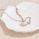 Load image into Gallery viewer, SO SEOUL Caria Butterfly Whisper Mother of Pearl with Pearl Rose Gold Fixed Necklace
