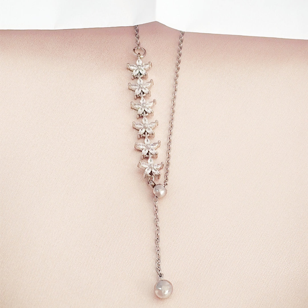 SO SEOUL Everleigh Drop Flower Dangle Diamond Simulant Cubic Zirconia Fixed Necklace