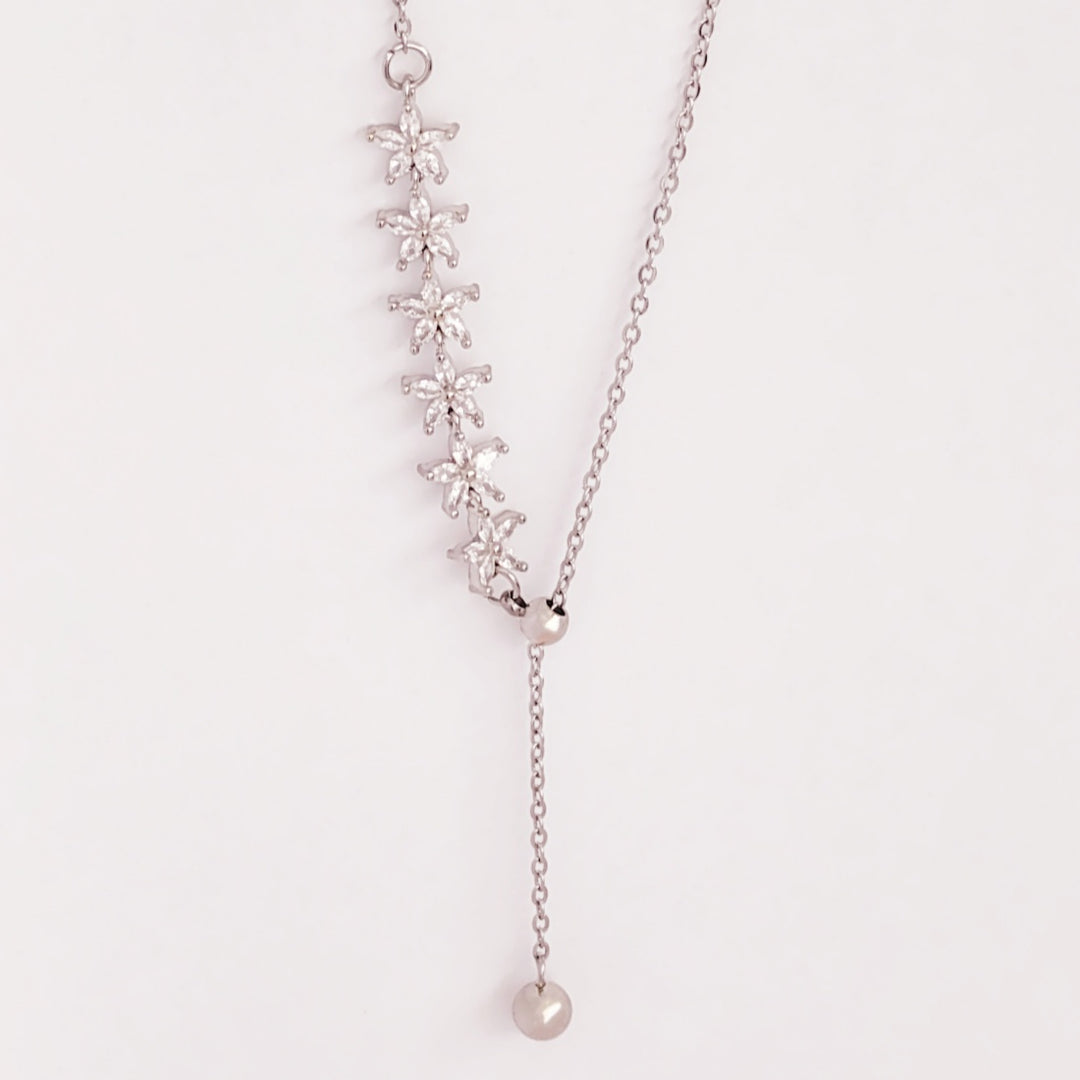 SO SEOUL Everleigh Drop Flower Dangle Diamond Simulant Cubic Zirconia Fixed Necklace