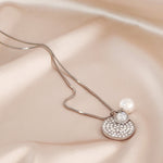 Load image into Gallery viewer, SO SEOUL Glimmer Circle Pearl Necklace with Austrian Crystal Charm, Long Chain Gift for Women
