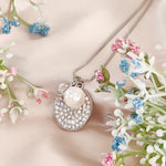 Load image into Gallery viewer, SO SEOUL Glimmer Circle Pearl Necklace with Austrian Crystal Charm, Long Chain Gift for Women
