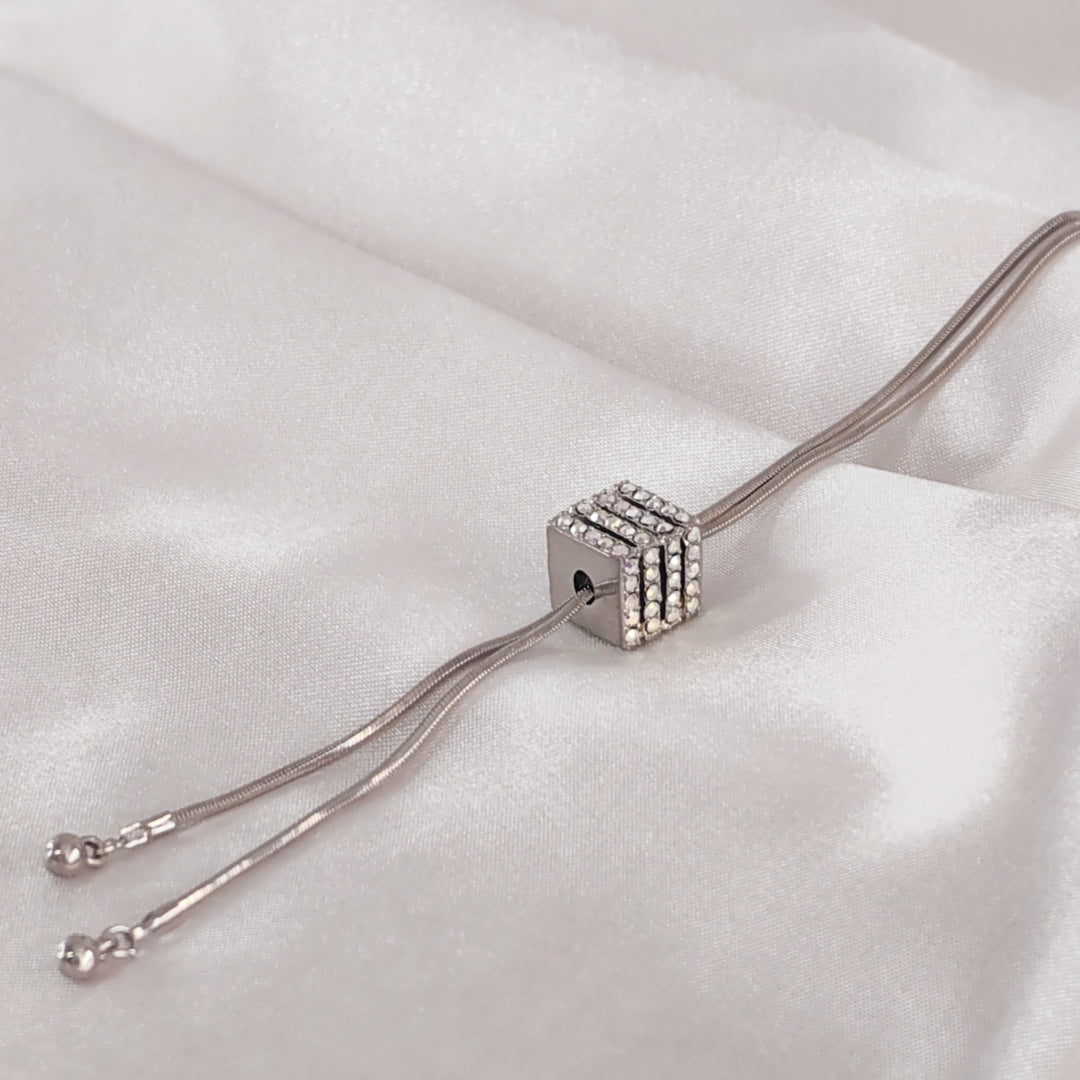 SO SEOUL Sequoia Cubie 3D Rubik Cube Aurore Boreale Austrian Crystal Adjustable Long Lariat Necklace