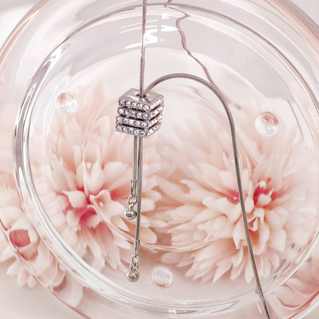 SO SEOUL Sequoia Cubie 3D Rubik Cube Aurore Boreale Austrian Crystal Adjustable Long Lariat Necklace