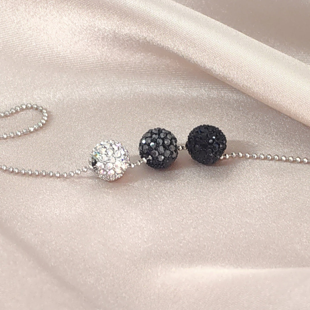 SO SEOUL Arwen Blackberry Triple Lollipop Jet Black Austrian Crystal with Fixed Ball Chain Necklace