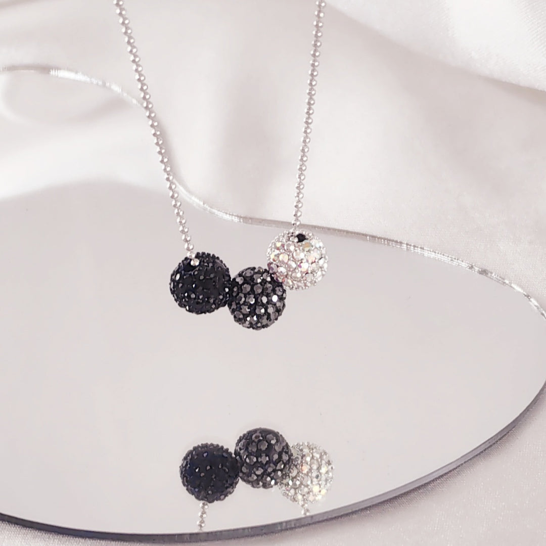 SO SEOUL Arwen Blackberry Triple Lollipop Jet Black Austrian Crystal with Fixed Ball Chain Necklace