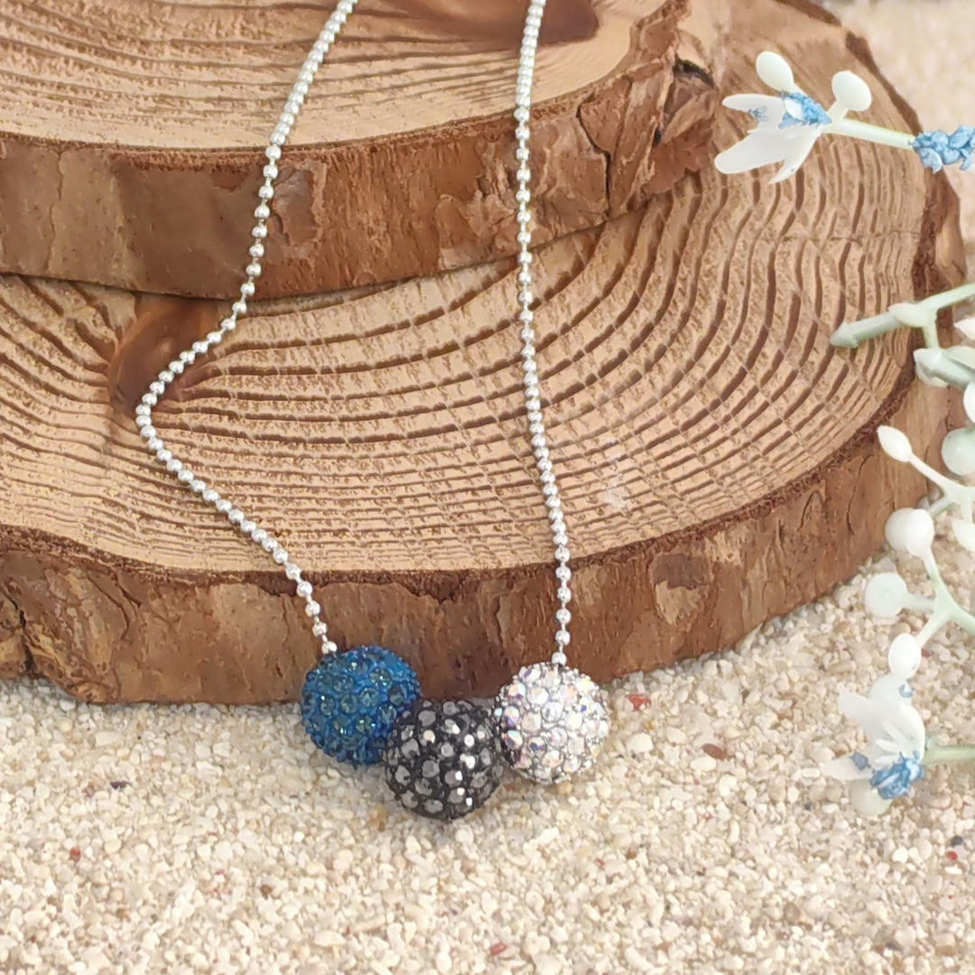 SO SEOUL Arwen Blueberry Triple Lollipop Navy Blue Austrian Crystal with Fixed Ball Chain Necklace