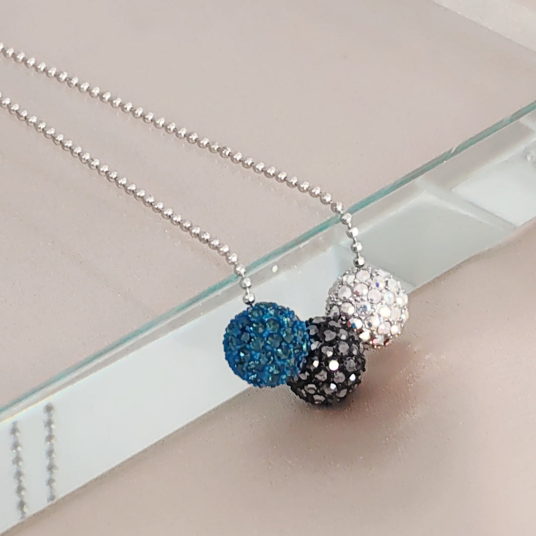 SO SEOUL Arwen Blueberry Triple Lollipop Navy Blue Austrian Crystal with Fixed Ball Chain Necklace