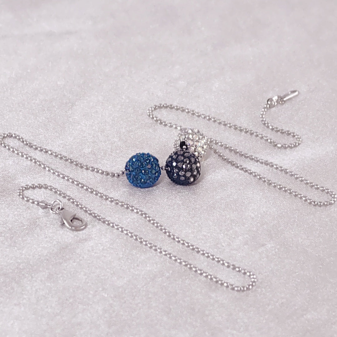 SO SEOUL Arwen Blueberry Triple Lollipop Navy Blue Austrian Crystal with Fixed Ball Chain Necklace