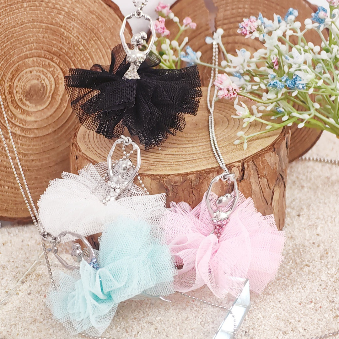 SO SEOUL Ballerina Dancer Ballet Austrian Crystal Organza Dress Pendant Long Necklace-Gift for Girls