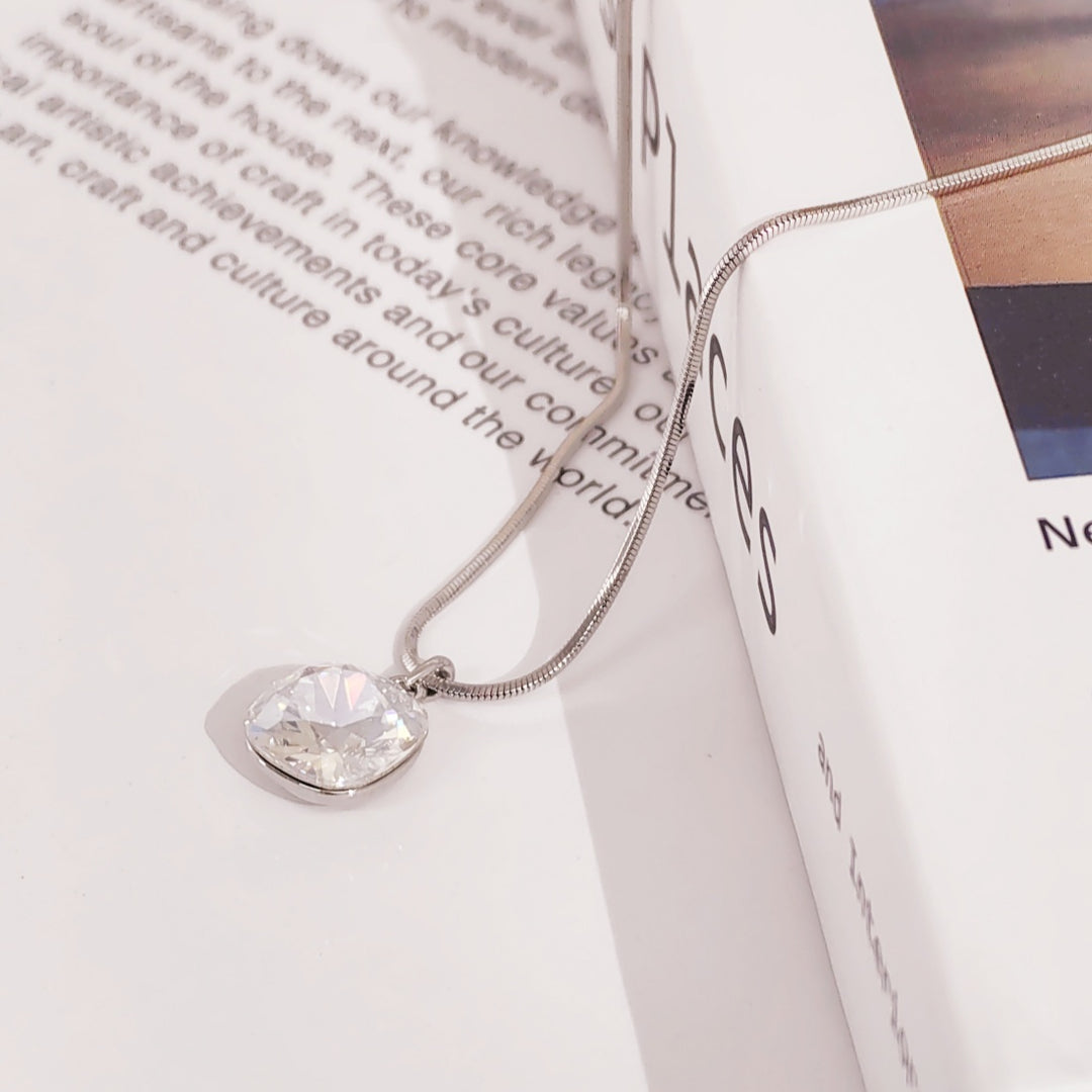 SO SEOUL Carina Cushion Square Moonlight or Light Sapphire Shimmer Austrian Crystals Pendant Chain Necklace