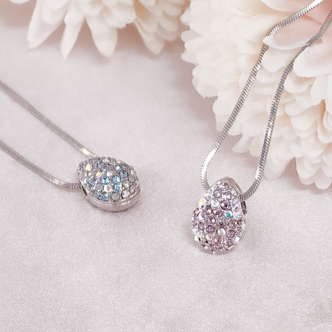 SO SEOUL Glimmering Teardrop Mixed Colored Austrian Crystal Pendant Chain Necklace