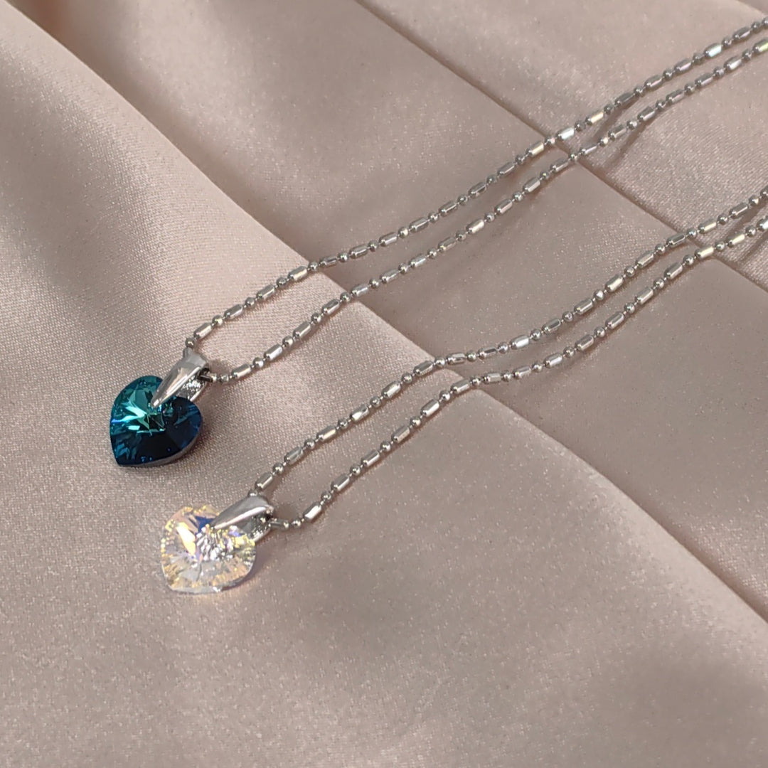 SO SEOUL Amora Love Heart Aurore Boreale or Montana Swarovski® Crystal Pendant Chain Necklace