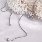 Load image into Gallery viewer, SO SEOUL Let It Snow Necklace – Snowflake Crystal Slidable Lariat, Aurore Boreale, Rhodium Plated