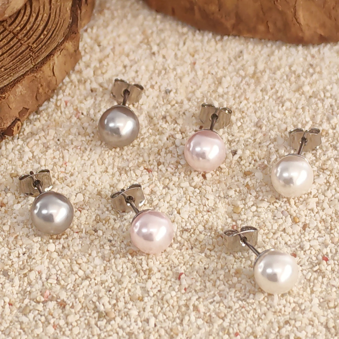 SO SEOUL Exquisite Swarovski® Crystal Pearl Classic White Pink Grey Round Pierced Stud Earrings