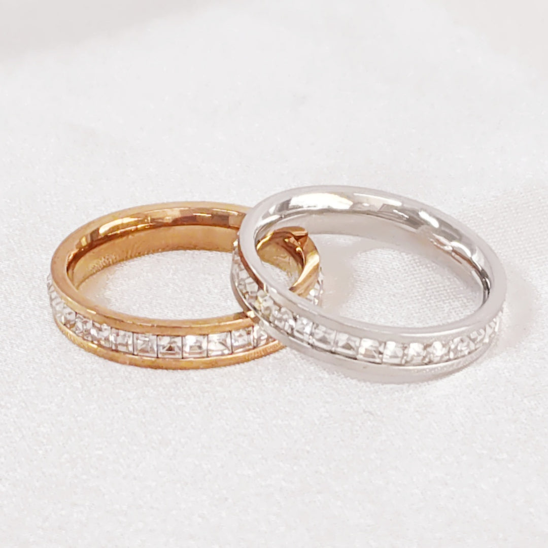 SO SEOUL Allista Classic Square Diamond Simulant Cubic Zirconia Full Band Rhodium/Rose Gold Ring