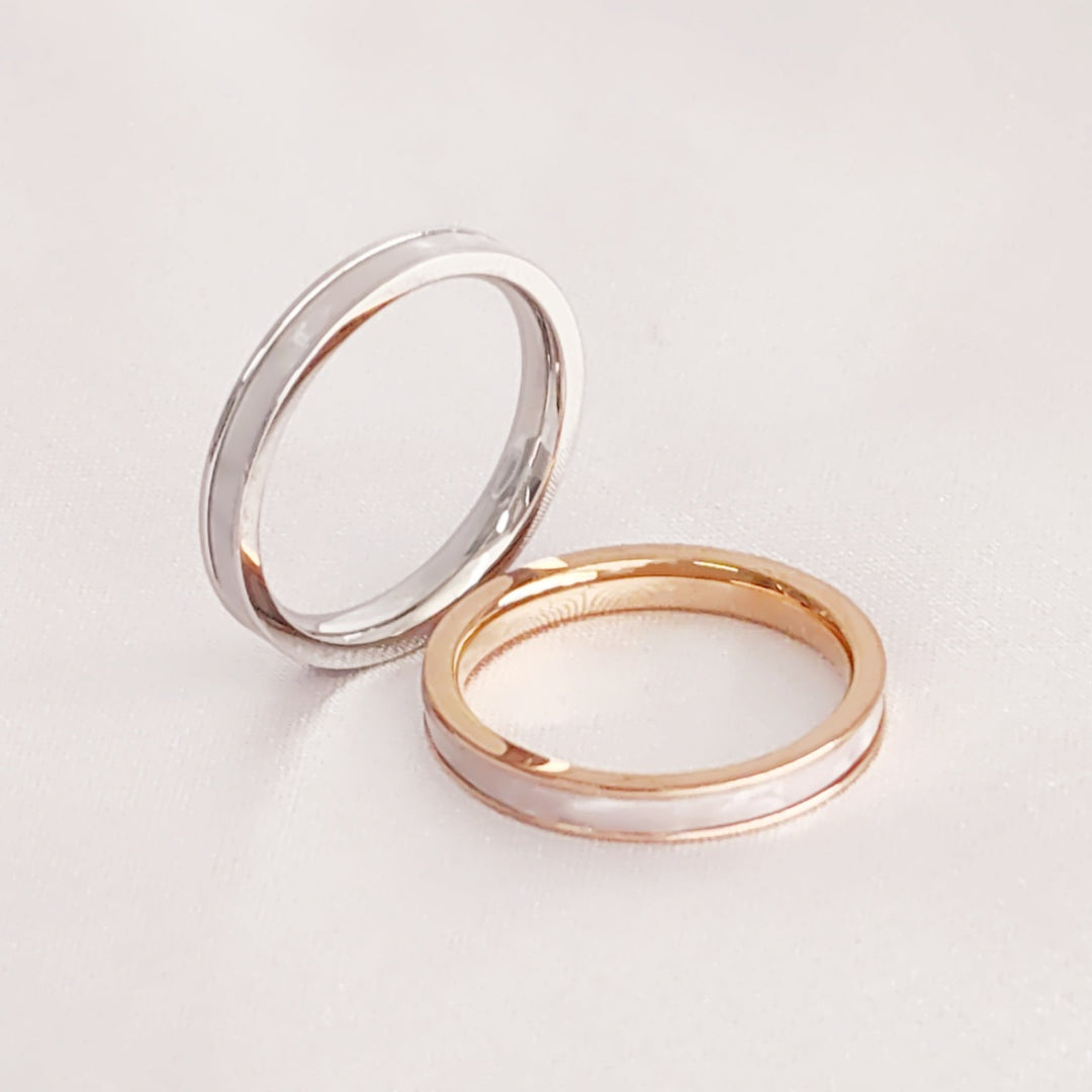 SO SEOUL Allista Simplicity Insets Mother of Pearl Full Band Rhodium/Rose Gold Ring