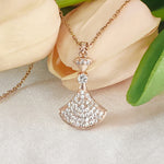 Load image into Gallery viewer, SO SEOUL Roseate Wavy Fan Pavé Diamond Simulant Cubic Zirconia Rose Gold Fixed Chain Necklace