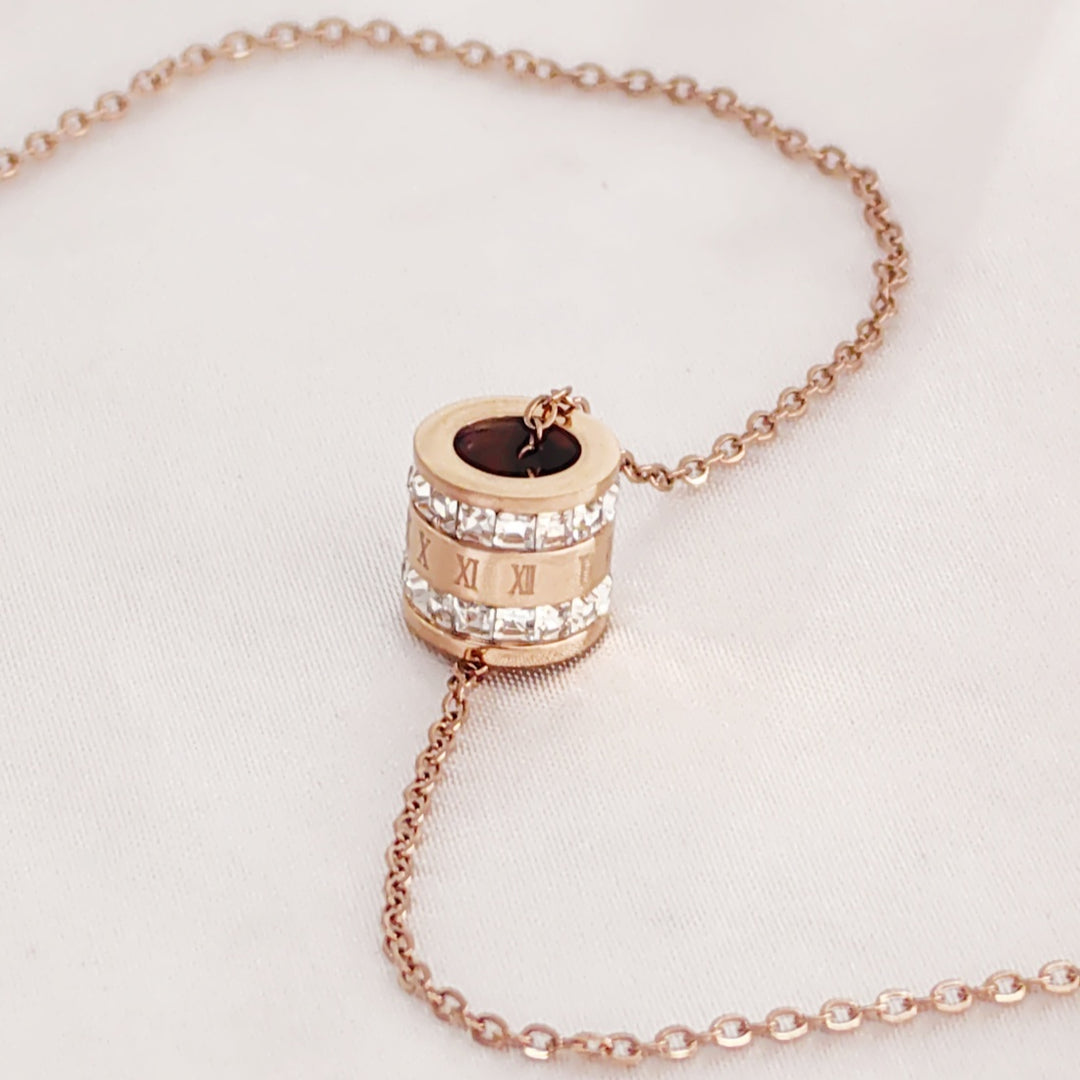 SO SEOUL Roman Numeral Rolling Barrel Diamond Simulant Cubic Zirconia Rose Gold Pendant Necklace