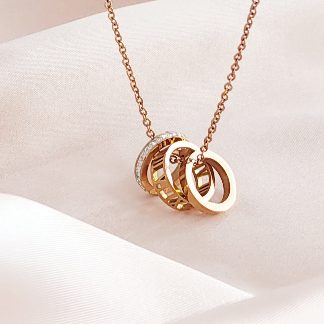 SO SEOUL Roman Numeral Rolling Barrel Austrian Crystal Rose Gold Pendant Necklace