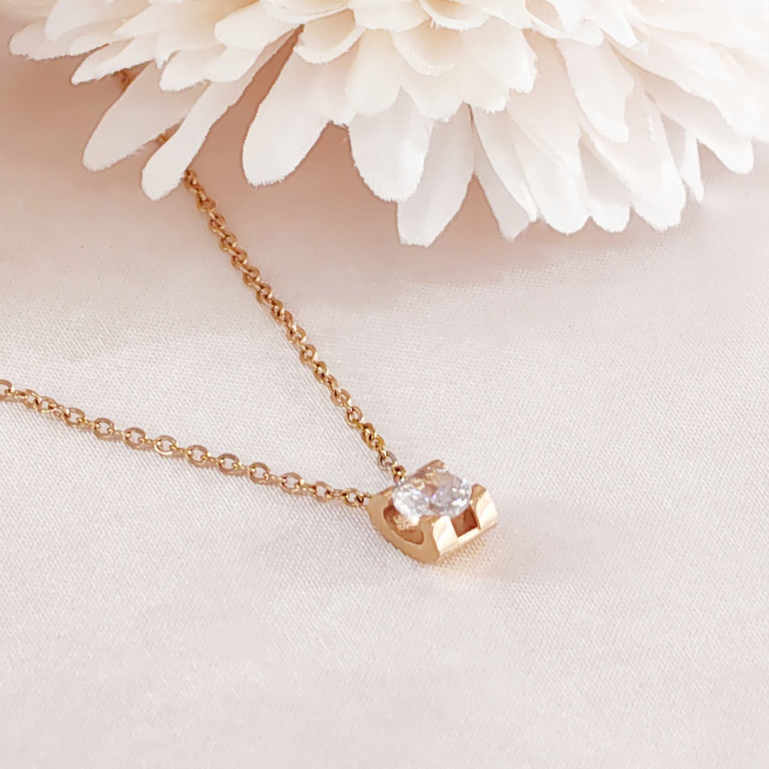 SO SEOUL Athena 0.5 CT Solitaire Diamond Simulant Zircon Rose Gold Fixed Necklace